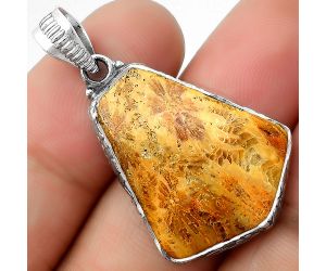 Natural Flower Fossil Coral Pendant SDP111900 P-1082, 21x25 mm