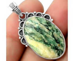 Natural Tree Weed Moss Agate - India Pendant SDP112008 P-1085, 17x25 mm