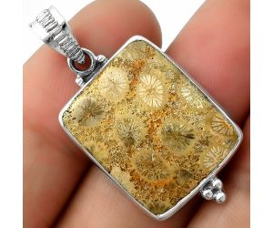 Natural Flower Fossil Coral Pendant SDP112128 P-1100, 18x21 mm