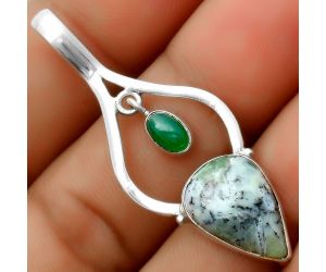 Dendritic Chrysoprase - Africa & Green Onyx 925 Silver Pendant Jewelry SDP113685 P-1648, 10x16 mm