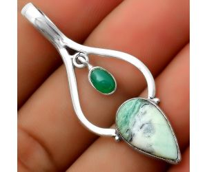 Dendritic Chrysoprase - Africa & Green Onyx 925 Silver Pendant Jewelry SDP113711 P-1648, 9x16 mm
