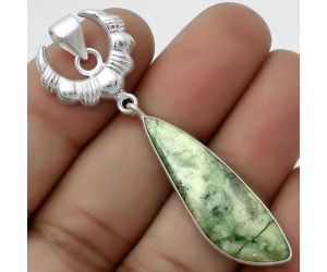 Crescent Moon - Dendritic Chrysoprase - Africa 925 Silver Pendant Jewelry SDP113904 P-1232, 10x32 mm