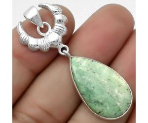 Crescent Moon - Dendritic Chrysoprase - Africa 925 Silver Pendant Jewelry SDP113912 P-1232, 15x25 mm