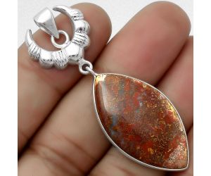 Crescent Moon - Natural Red Moss Agate Pendant SDP113936 P-1232, 17x32 mm