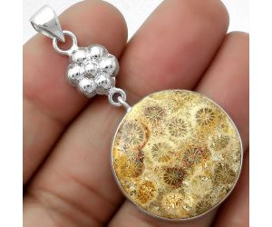 Natural Flower Fossil Coral Pendant SDP114071 P-1211, 24x24 mm