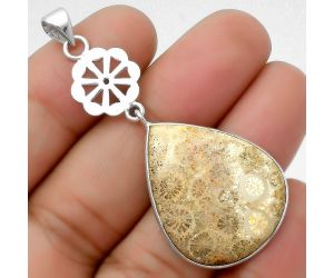 Natural Flower Fossil Coral Pendant SDP114183 P-1634, 23x28 mm