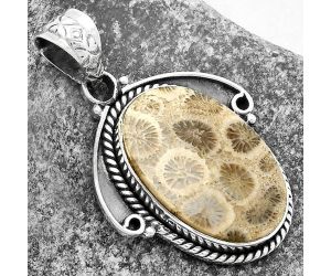 Natural Flower Fossil Coral Pendant SDP114326 P-1091, 15x22 mm