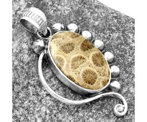 Natural Flower Fossil Coral Pendant SDP114339 P-1022, 13x21 mm