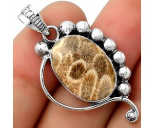 Natural Flower Fossil Coral Pendant SDP114374 P-1022, 13x19 mm
