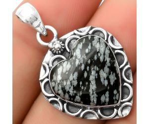 Valentine Gift Heart Natural Snow Flake Obsidian Pendant SDP114677 P-1242, 17x18 mm