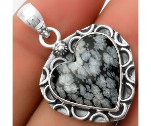 Valentine Gift Heart Natural Snow Flake Obsidian Pendant SDP114680 P-1242, 18x19 mm