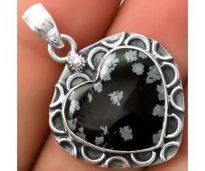 Valentine Gift Heart Natural Snow Flake Obsidian Pendant SDP114684 P-1242, 19x20 mm