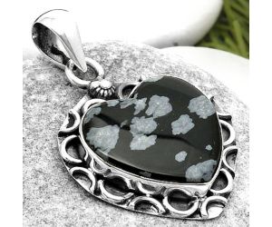 Valentine Gift Heart Natural Snow Flake Obsidian Pendant SDP114697 P-1242, 18x19 mm