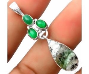 Dendritic Chrysoprase - Africa & Green Onyx 925 Silver Pendant Jewelry SDP114882 P-1203, 10x20 mm