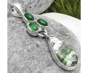 Dendritic Chrysoprase - Africa & Green Onyx 925 Silver Pendant Jewelry SDP114882 P-1203, 10x20 mm