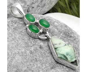 Dendritic Chrysoprase - Africa & Green Onyx 925 Silver Pendant Jewelry SDP114887 P-1203, 10x19 mm