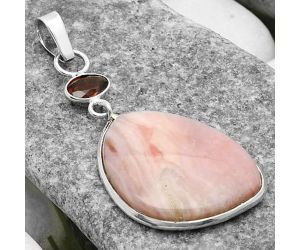 Natural Pink Opal - Australia & Garnet Pendant SDP114992 P-1098, 20x26 mm