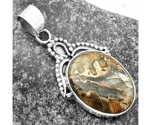 Natural Copper Abalone Shell Pendant SDP115278 P-1092, 16x21 mm