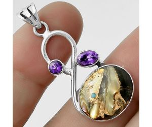 Natural Copper Abalone Shell & Amethyst Pendant SDP115555 P-1027, 13x16 mm