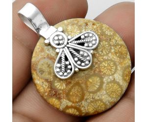 Natural Flower Fossil Coral Pendant SDP115784 P-1469, 28x28 mm