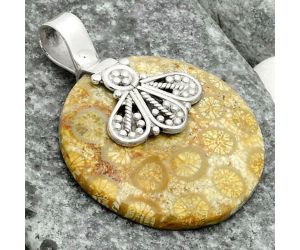Natural Flower Fossil Coral Pendant SDP115784 P-1469, 28x28 mm