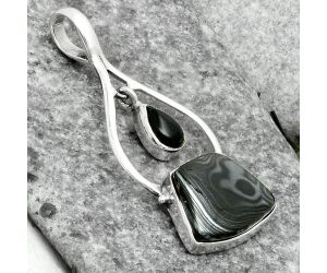 Crown Of Silver Psilomelane Black Malachite & Black Onyx Pendant SDP115883 P-1648, 12x15 mm