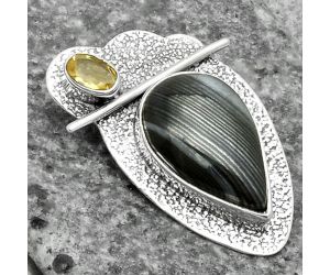 Crown Of Silver Psilomelane - Black Malachite & Citrine Pendant SDP115945 P-1338, 12x19 mm