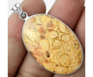 Natural Flower Fossil Coral Pendant SDP116516 P-1001, 24x36 mm