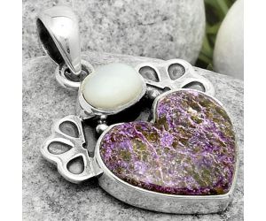 Valentine Gift Heart Natural Purpurite & White Opal Pendant SDP117029 P-1576, 15x17 mm