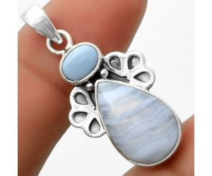 Natural Blue Lace Agate & Owyhee Opal Pendant SDP117048 P-1576, 12x18 mm
