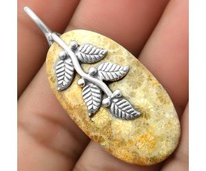 Leaves - Natural Flower Fossil Coral Pendant SDP117250 P-1291, 20x36 mm