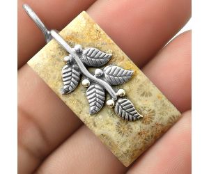 Leaves - Natural Flower Fossil Coral Pendant SDP117268 P-1291, 17x32 mm