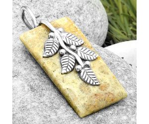 Leaves - Natural Flower Fossil Coral Pendant SDP117268 P-1291, 17x32 mm