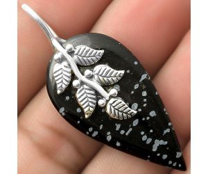Leaves - Natural Snow Flake Obsidian Pendant SDP117280 P-1291, 21x39 mm