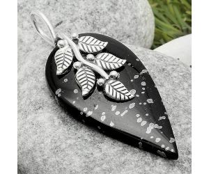 Leaves - Natural Snow Flake Obsidian Pendant SDP117280 P-1291, 21x39 mm