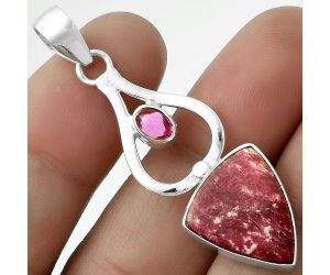 Natural Pink Thulite - Norway & Ruby Pendant SDP118006 P-1589, 14x18 mm