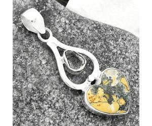 Valentine Gift Heart Natural Maligano Jasper & Herkimer Diamond Pendant SDP118029 P-1589, 16x16 mm