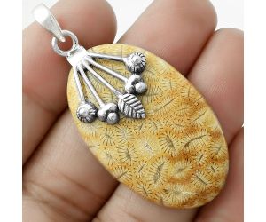 Natural Ant Fossil Coral Pendant SDP118175 P-1647, 24x38 mm