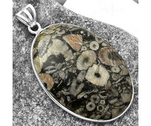 Natural Crinoid Fossil Coral Pendant SDP118359 P-1001, 27x38 mm