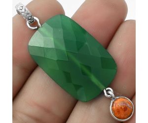 Faceted Green Onyx & Red Sponge Coral Pendant SDP118500 P-1098, 19x29 mm