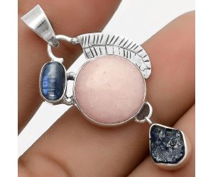 Pink Scolecite, Blue Kyanite & Blue Sapphire Rough Pendant SDP118774 P-1414, 14x14 mm