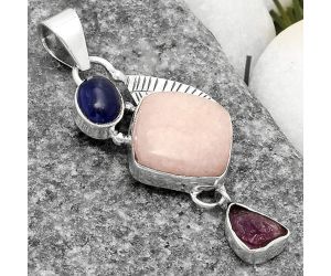 Pink Scolecite, Blue Sapphire & Pink Tourmaline Rough Pendant SDP118776 P-1414, 13x13 mm