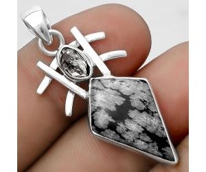 Snow Flake Obsidian & Herkimer Diamond Pendant SDP120353 P-1046, 14x22 mm
