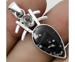 Snow Flake Obsidian & Herkimer Diamond Pendant SDP120378 P-1046, 11x19 mm