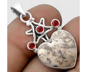 Valentine Gift Star - Heart Dendrite Agate & Garnet Pendant SDP120404 P-1095, 17x17 mm