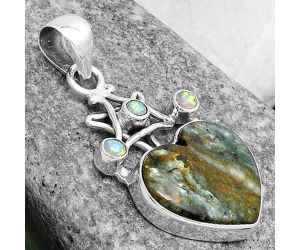 Valentine Gift Star Heart Larsonite Jasper & Fire Opal Pendant SDP120408 P-1095, 16x17 mm