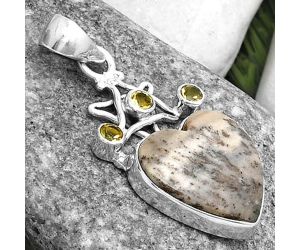 Valentine Gift Star - Heart Dendrite Agate & Citrine Pendant SDP120430 P-1095, 16x17 mm