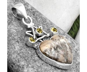 Valentine Gift Star - Heart Dendrite Agate & Citrine Pendant SDP120441 P-1095, 17x17 mm