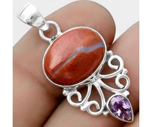 Natural Red Moss Agate & Amethyst Pendant SDP120528 P-1594, 12x16 mm