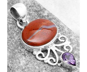Natural Red Moss Agate & Amethyst Pendant SDP120528 P-1594, 12x16 mm